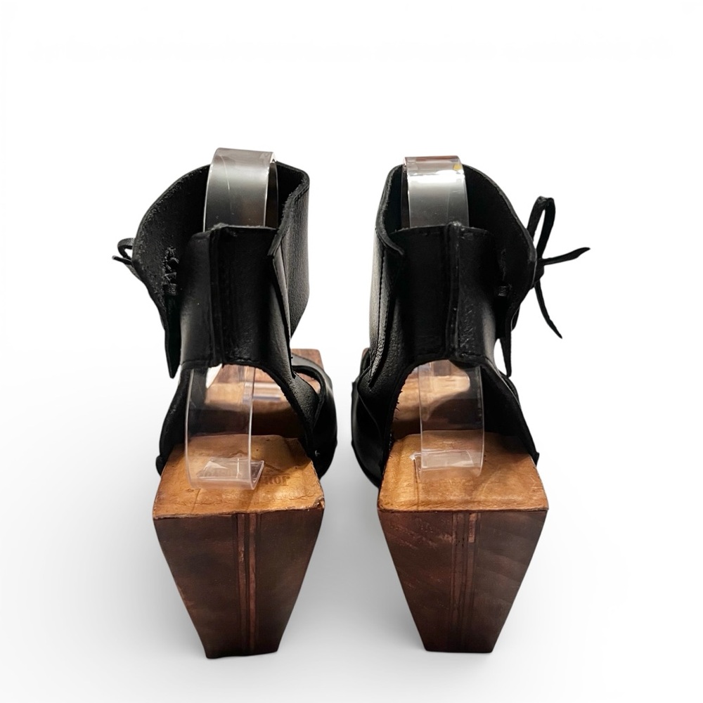 NWOB John Fluevog Rahab Black Leather Wood Lace Up Platform Peep Heel Square 8 - Picture 7 of 12